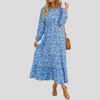 Flavine - Damen Langarm-Sommerkleid mit Blumenmuster