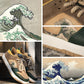 Kunstvolle Damen & Herren Plateau-Sneakers mit Wellenmotiv – Daiki