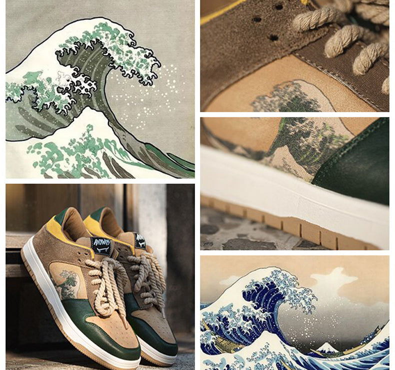 Kunstvolle Damen & Herren Plateau-Sneakers mit Wellenmotiv – Daiki