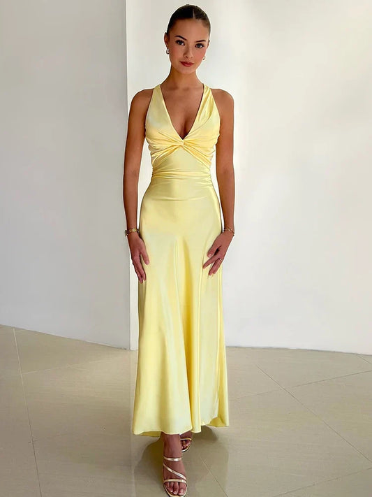Ärmelloses Damen-Maxikleid mit tiefem V-Ausschnitt für den Sommer