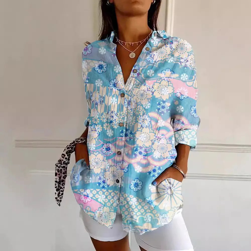 Damen Bedrucken Button Down Hemd | Langarm