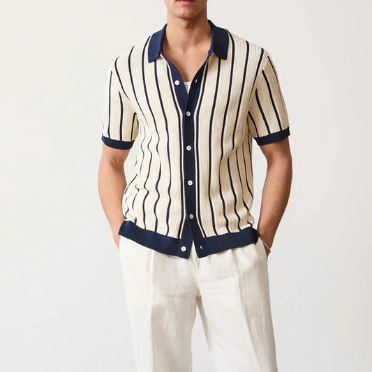 Gestreiftes Strickhemd mit Knopfleiste für Herren – Emilio