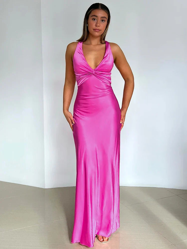 Ärmelloses Damen-Maxikleid mit tiefem V-Ausschnitt für den Sommer