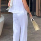 Zweiteiliges Damen Sommer-Set aus Leinen mit Ärmelloser Bluse – Maelis