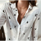 Damen Langarmshirt Mit Vogelmuster | Button Down