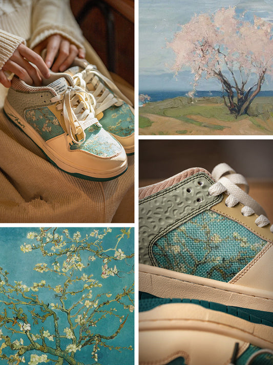 Stilvolle Damen & Herren Kunst-Sneakers mit Mandelblüten-Print – Arta
