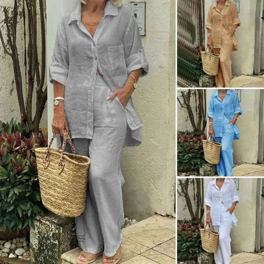 Luftig & Stylisch Oversized Leinen-Kombi mit Bluse und Hose Damen – Amaris