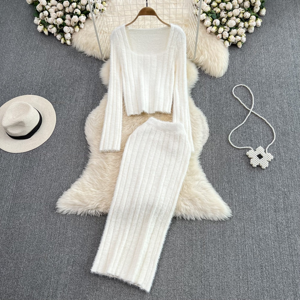 AubreysSet I 2-teiliges Set für Frauen I Rock mit hoher Taille und Pullover mit quadratischem Ausschnitt