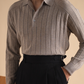 Hochwertiger Herren Polo-Strickpullover in Ripp-Optik