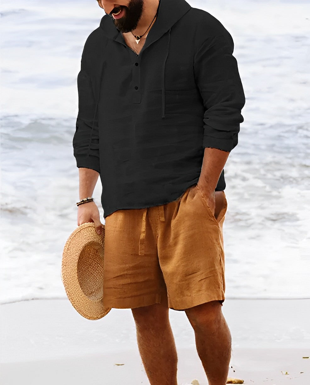 Langarm Leinenhemd Triton - Stylisches Leinenhemd mit V-Ausschnitt für Frühling 2025