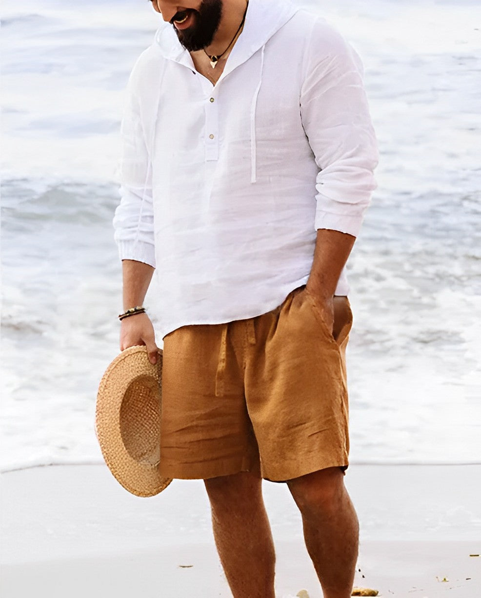 Langarm Leinenhemd Triton - Stylisches Leinenhemd mit V-Ausschnitt für Frühling 2025