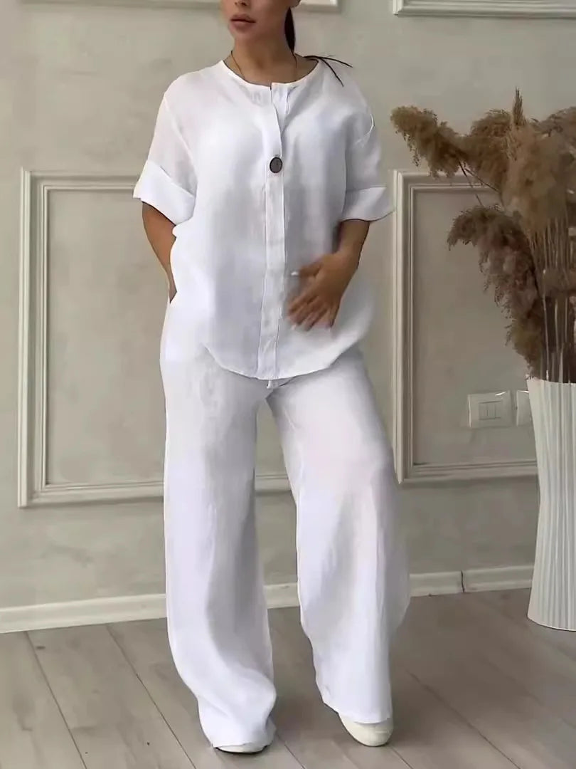 Luftiges & Stylisches Sommer-Set mit Bluse & Weithose aus Leinen – Melina