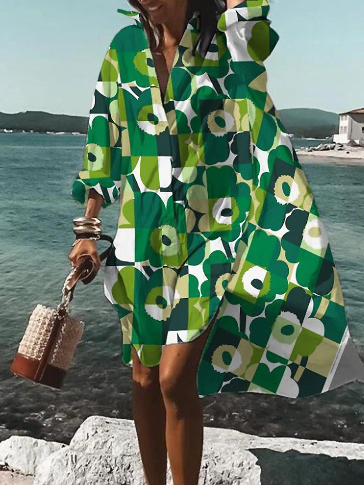 Übergroßes Hemdblusenkleid Mit Muster Für Damen | Mini