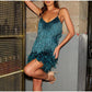 Felicidade - Elegantes Cocktailkleid für Damen mit Pailletten und Federn