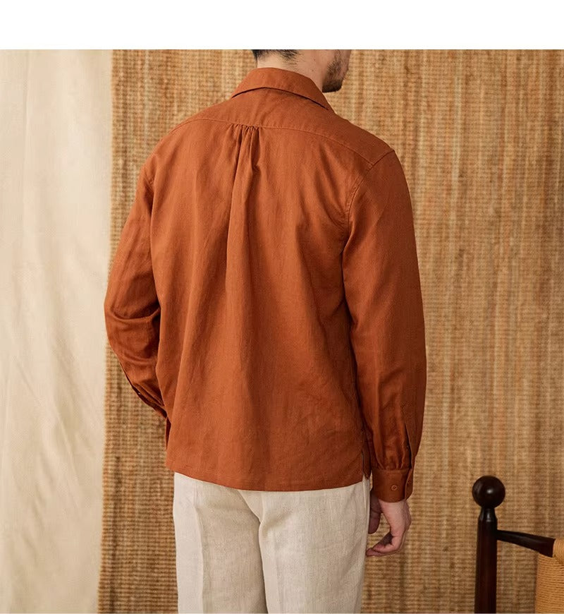 Luftiges Herrenhemd aus Leinen Mit Kubakragen und Langarm – Mateo