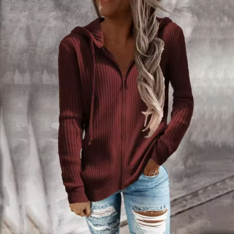 Damen Kapuzenpullover mit strukturierter Rippoptik und praktischen Knöpfen WW