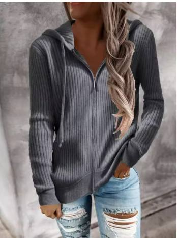 Damen Kapuzenpullover mit strukturierter Rippoptik und praktischen Knöpfen WW