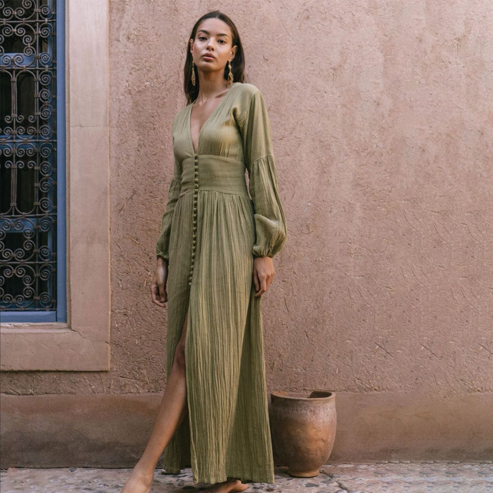 Lockeres Sommerkleid Mit V Ausschnitt Für Damen | Maxi