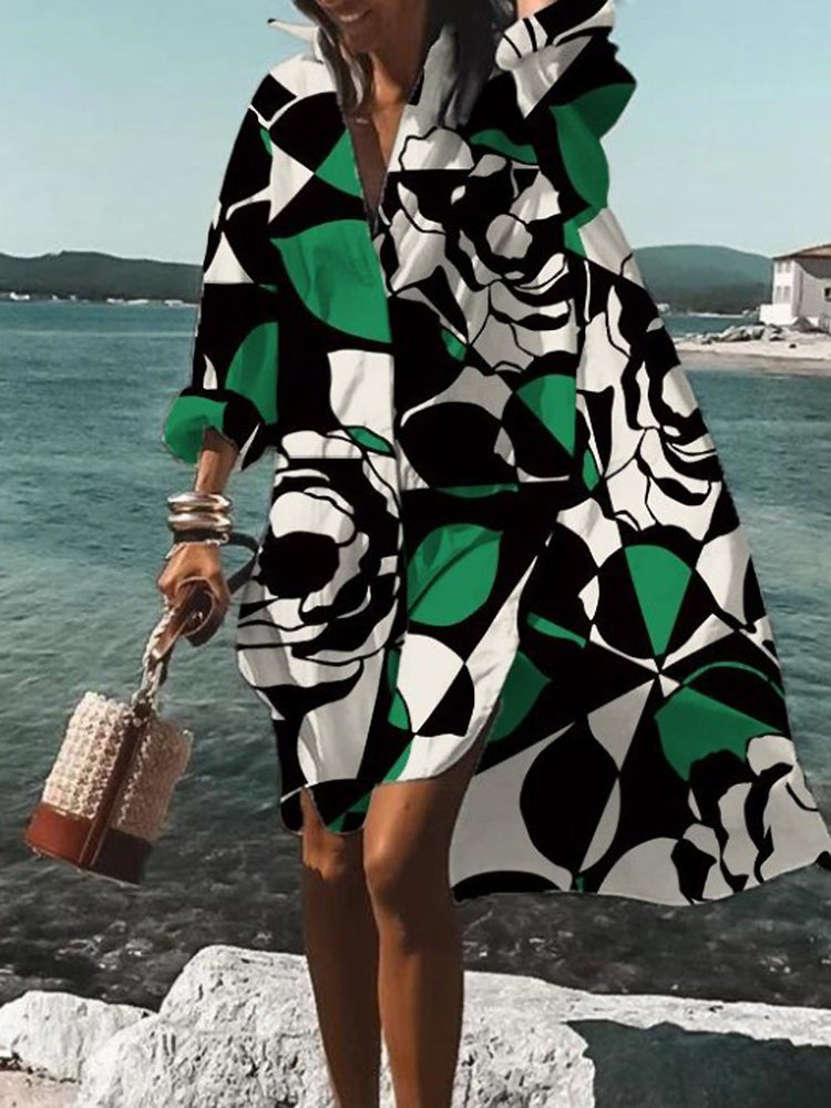 Übergroßes Hemdblusenkleid Mit Muster Für Damen | Mini