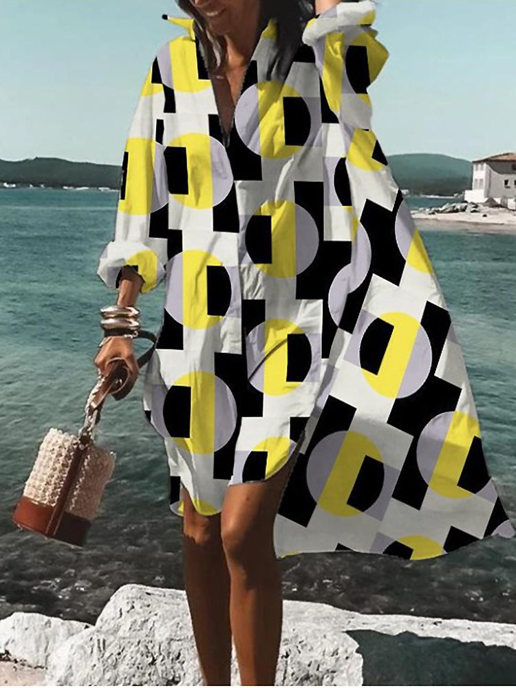 Übergroßes Hemdblusenkleid Mit Muster Für Damen | Mini