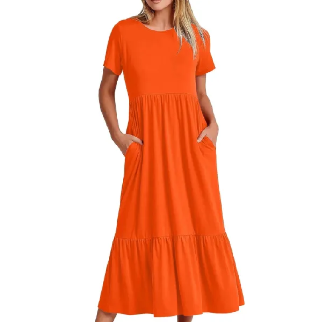 Weiches Kleid Mit Rundhalsausschnitt Für Damen | Midi