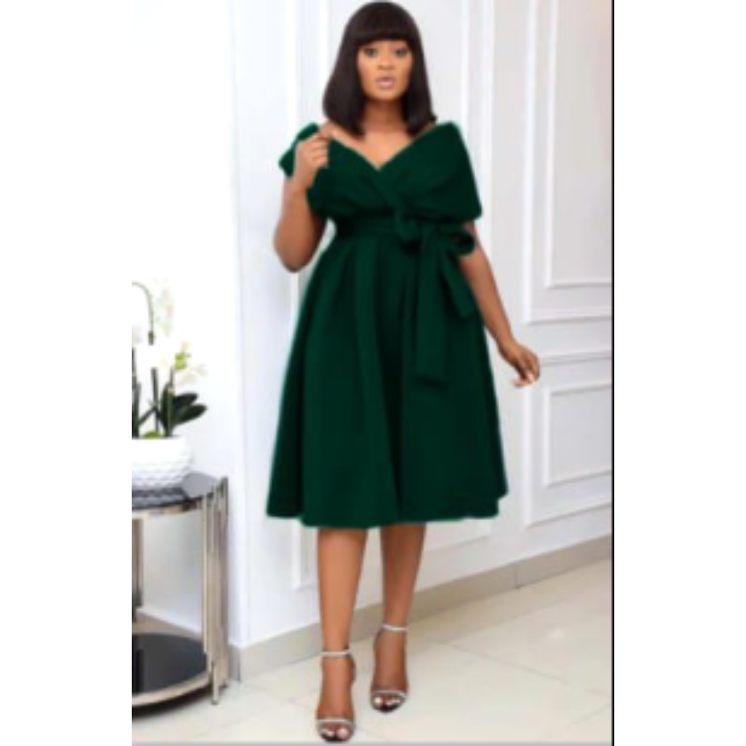 Damen Schleifen Detail Schmeichelndes V-Ausschnitt Kleid | Midi