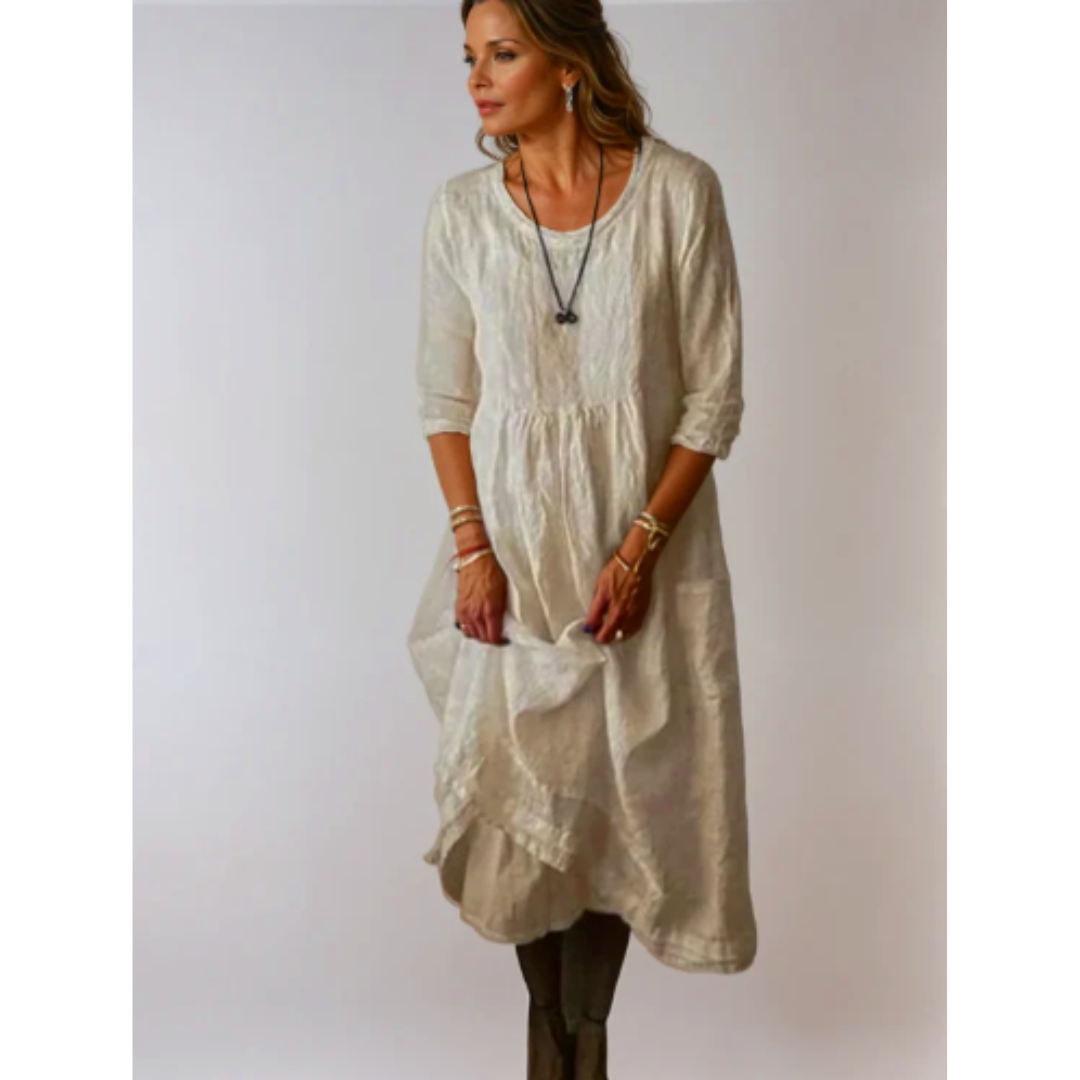 Stilvolles Damenkleid Mit 3/4 Ärmeln | Midi