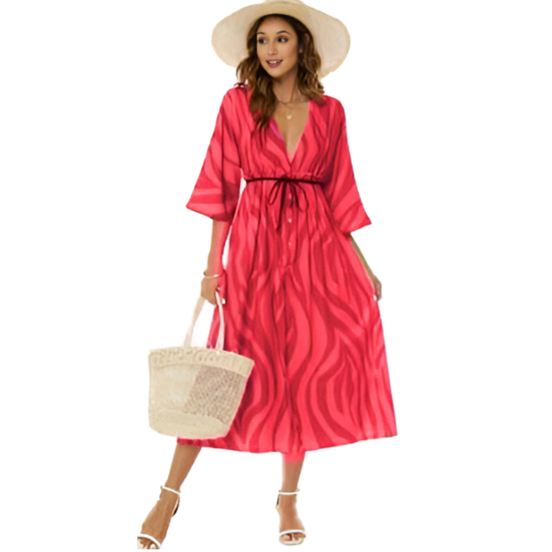 Farbenfrohes V Ausschnitt Kleid Mit Schlitz Für Damen | Maxi