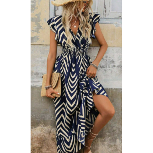 Klassisches Damen Kurzarmkleid Mit Streifen | Mini