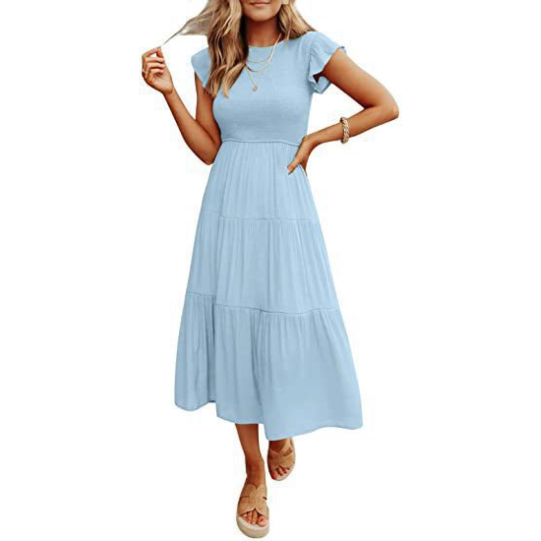Vintage Sommerkleid Mit Rundhalsausschnitt Für Damen | Midi