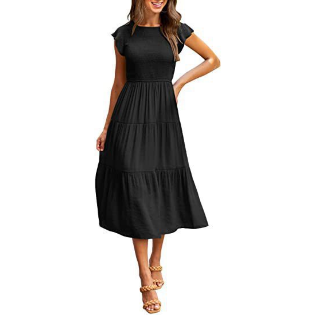 Vintage Sommerkleid Mit Rundhalsausschnitt Für Damen | Midi