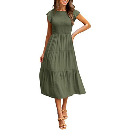 Vintage Sommerkleid Mit Rundhalsausschnitt Für Damen | Midi