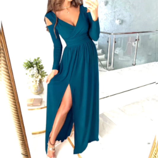 Abendkleid Mit Langen Ärmeln Und Schlitz Für Damen
