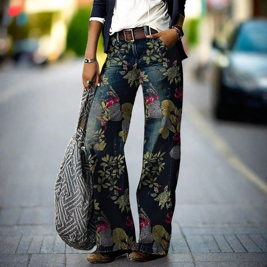 Bedruckte Hose Mit Weitem Bein Für Damen | Hohe Taille