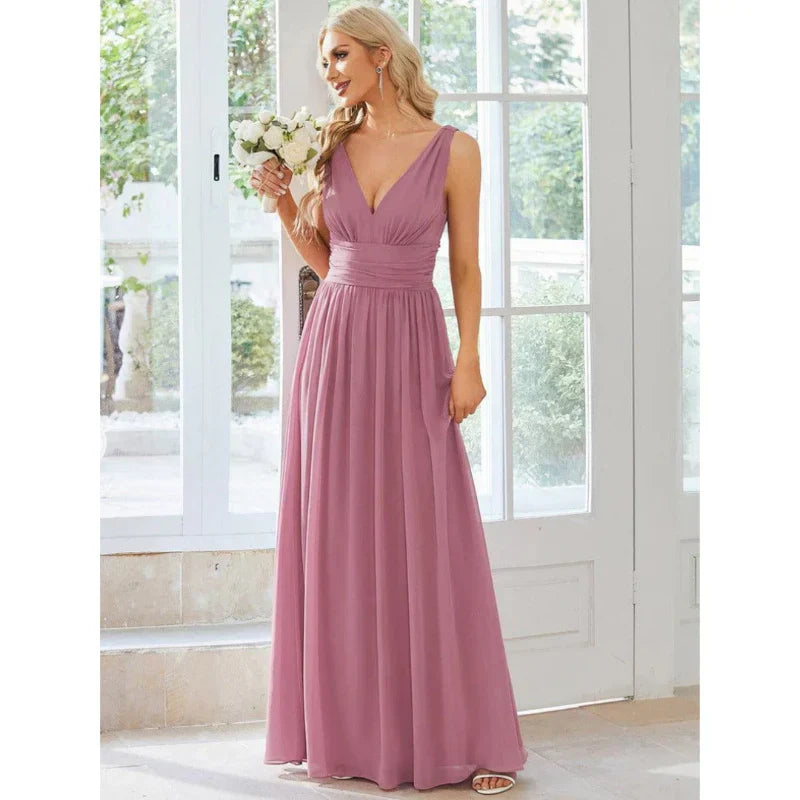 Damen Elegantes ärmelloses Kleid mit V-Ausschnitt | Maxi