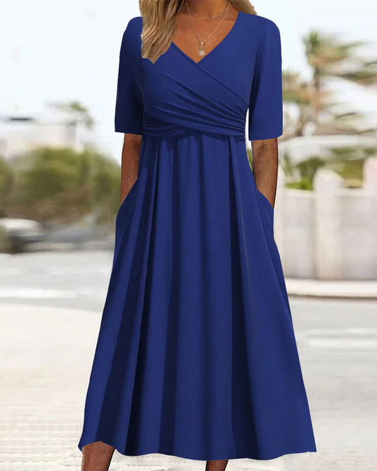 Sommerkleid Mit V Ausschnitt Und Wickeldesign Für Damen | Midi