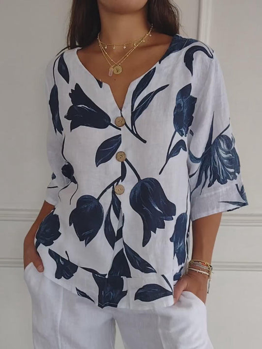 Damen Sommer Button Down Hemd | Blumen Bedrucken