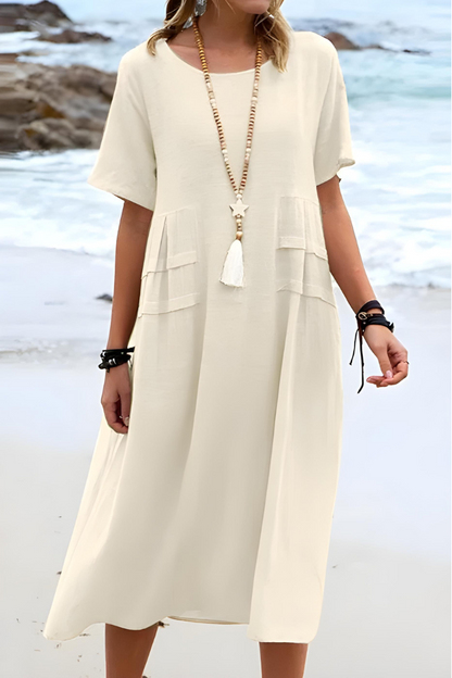 Weiches Freizeitkleid Mit Rundhalsausschnitt Für Damen | Midi