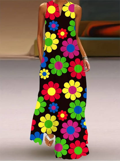 Palissonna - Damen Kleid Mit Blumenmuster Und Umgekehrtem Hals