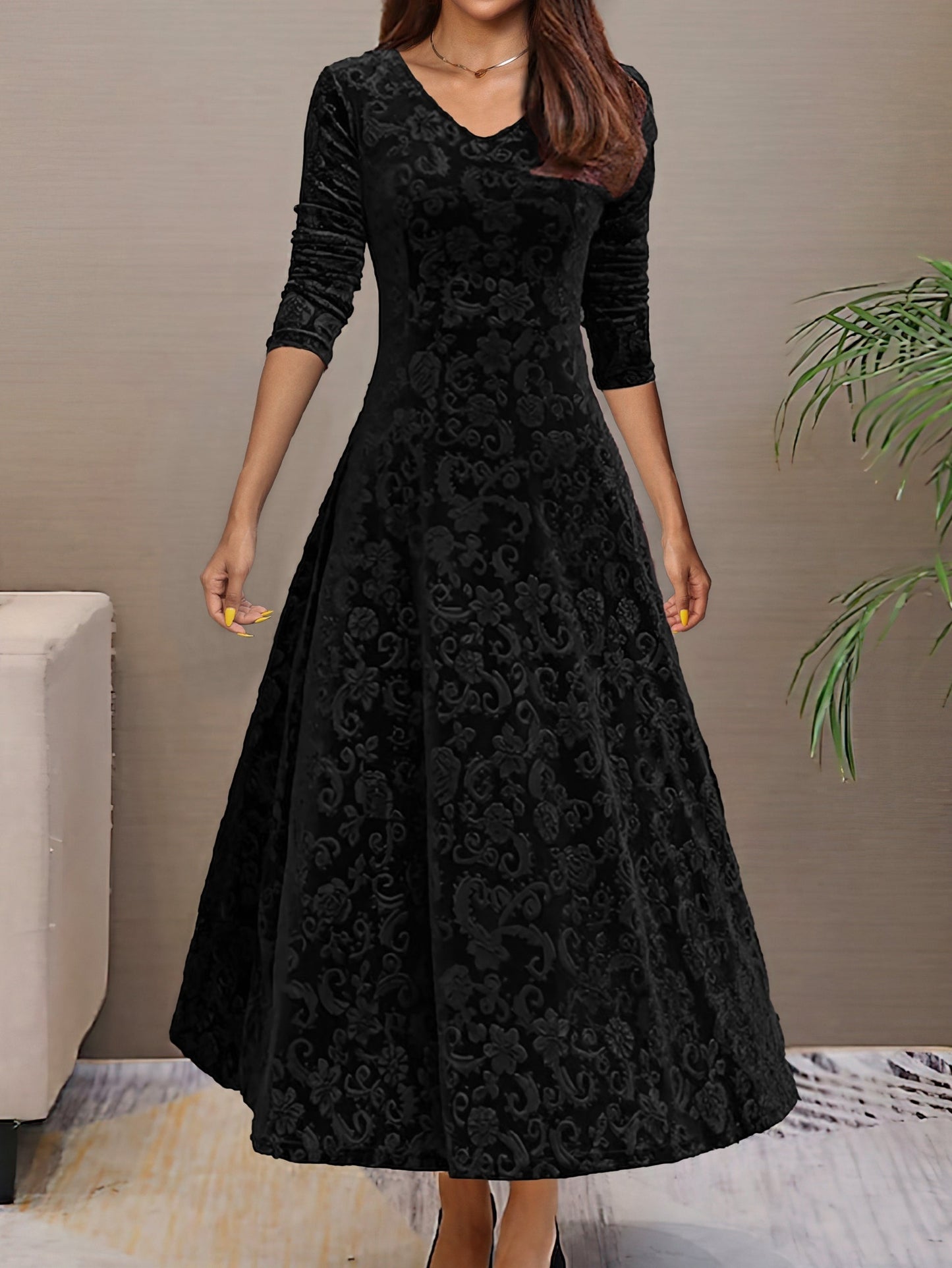 Zophia | Damen Elegantes Langarm Kleid | Maxi