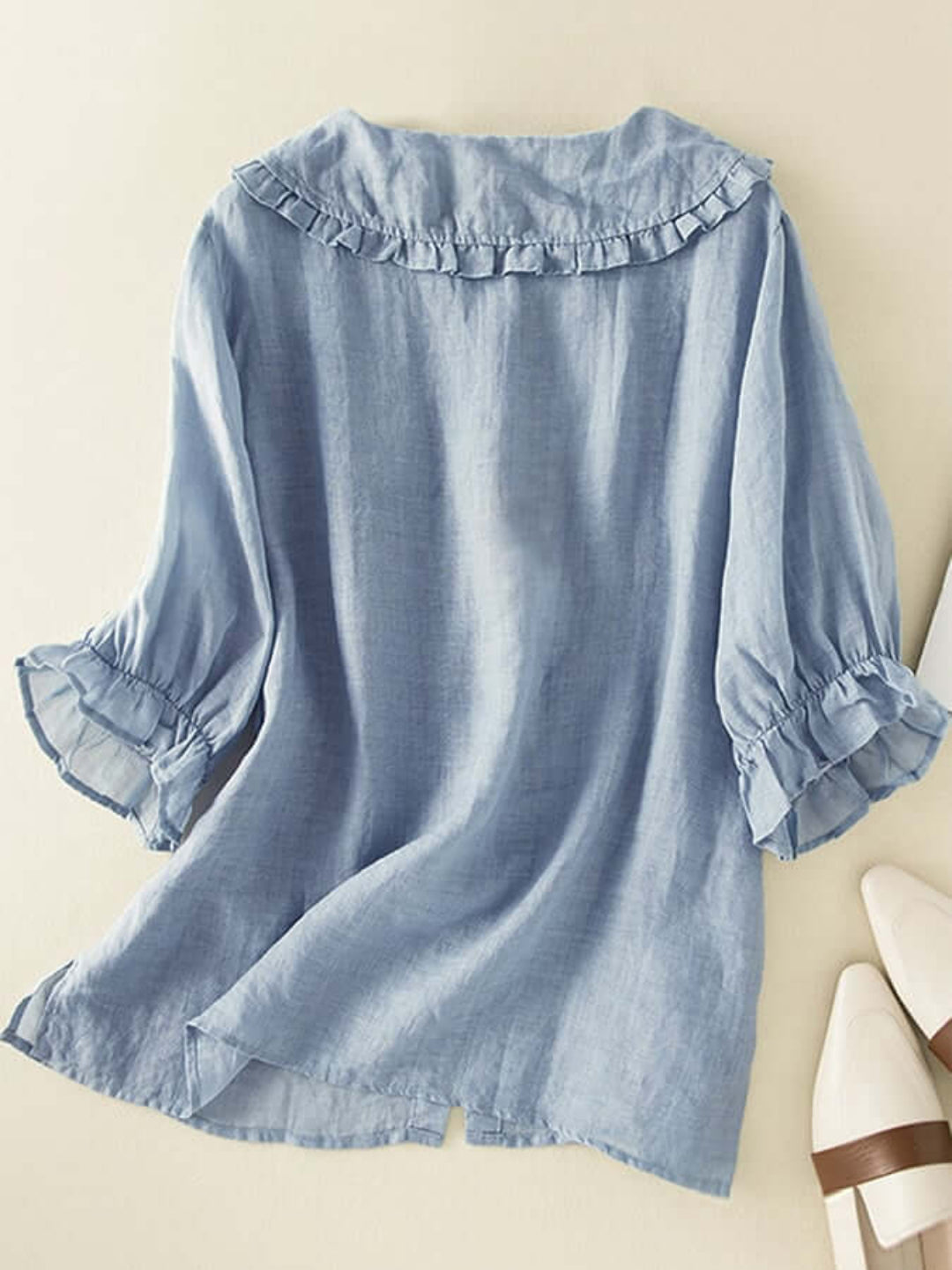 Damen Lässiges Rüschenkragen Hemd | Button-Down