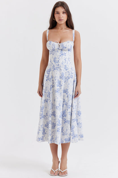 Zipporas - Tailliertes Bustier-Kleid mit modernem Frühlingsblumen-Print für 2025