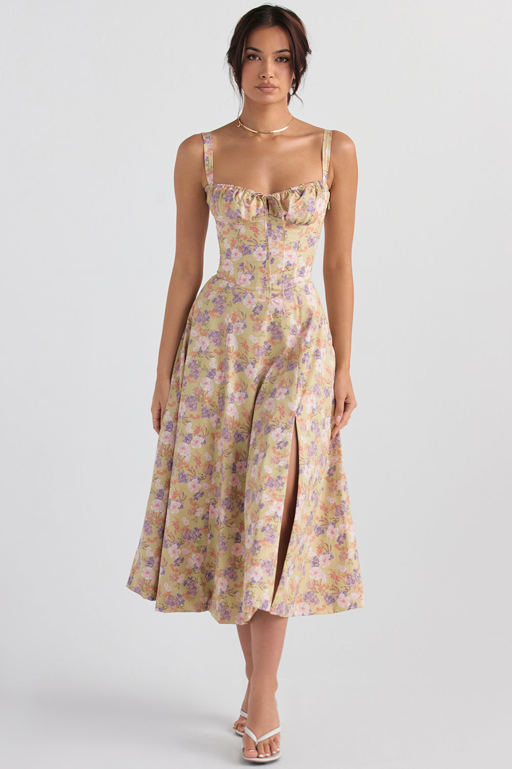 Zipporas - Tailliertes Bustier-Kleid mit modernem Frühlingsblumen-Print für 2025