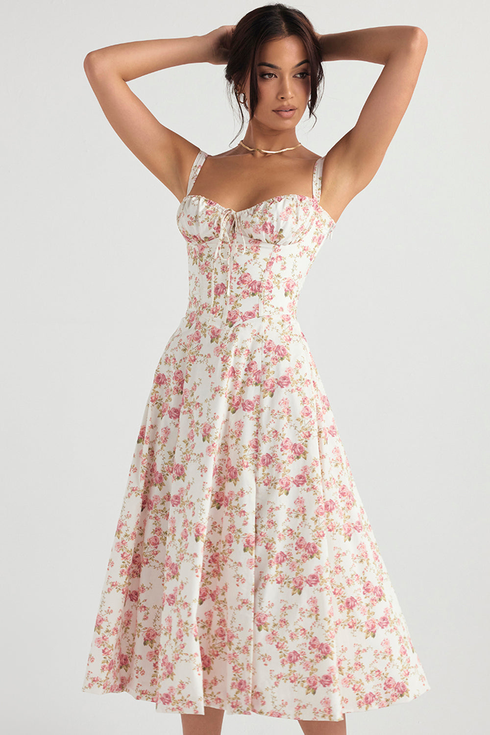 Zipporas - Tailliertes Bustier-Kleid mit modernem Frühlingsblumen-Print für 2025