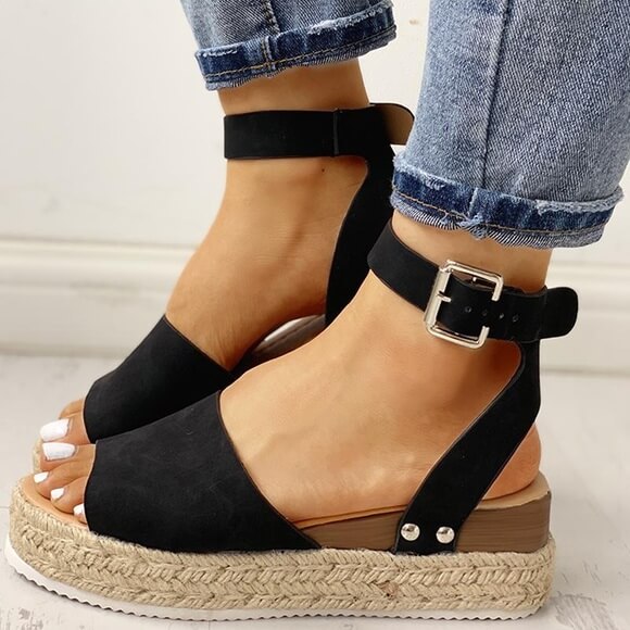 Damen Plateau-Espadrille Sandalen mit Keilabsatz & Riemchen – Livia