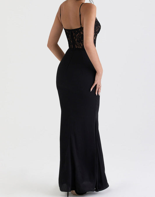 Aloisia | Damen Schwarzes Korsett-Maxikleid