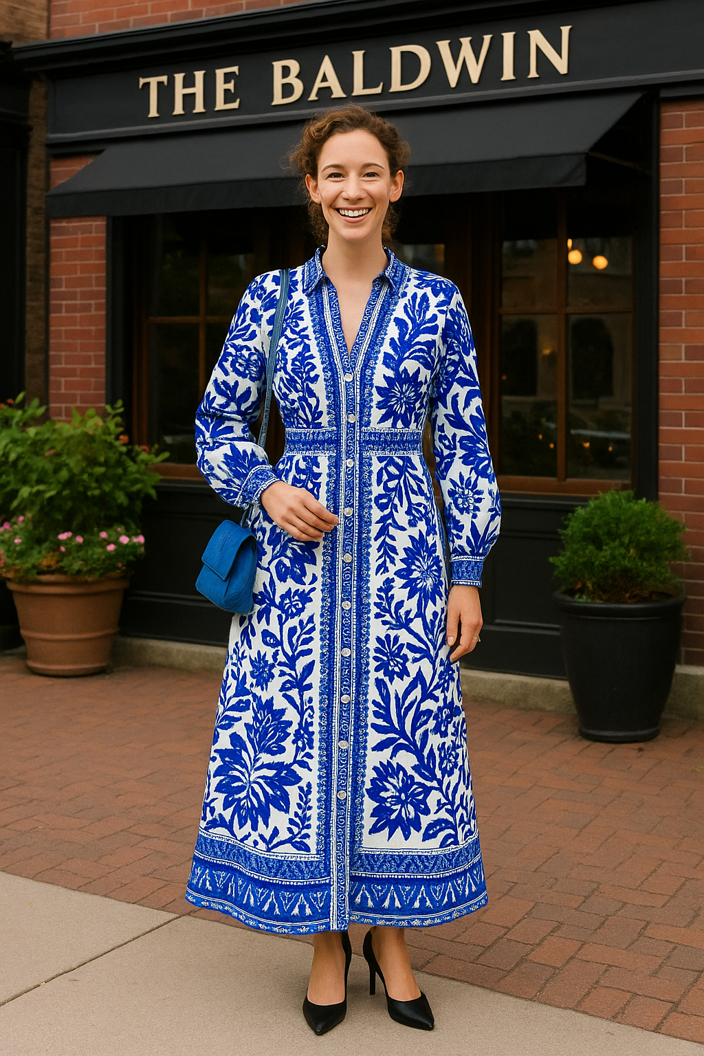 Isabe – Maxikleid mit königlichem Blau-Weiß-Print