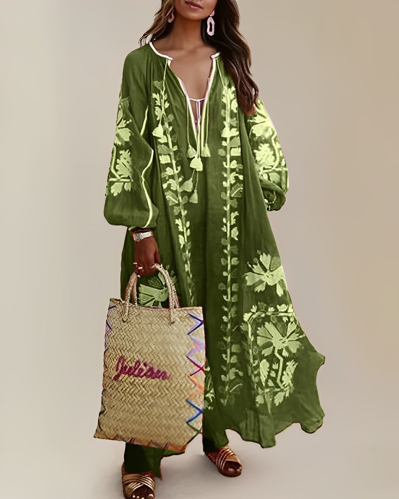 Eliette - Elegantes Damenkleid Mit V-Ausschnitt Lockere Passform & Blumenmuster Ideal Für Freizeit Und Abendanlässe