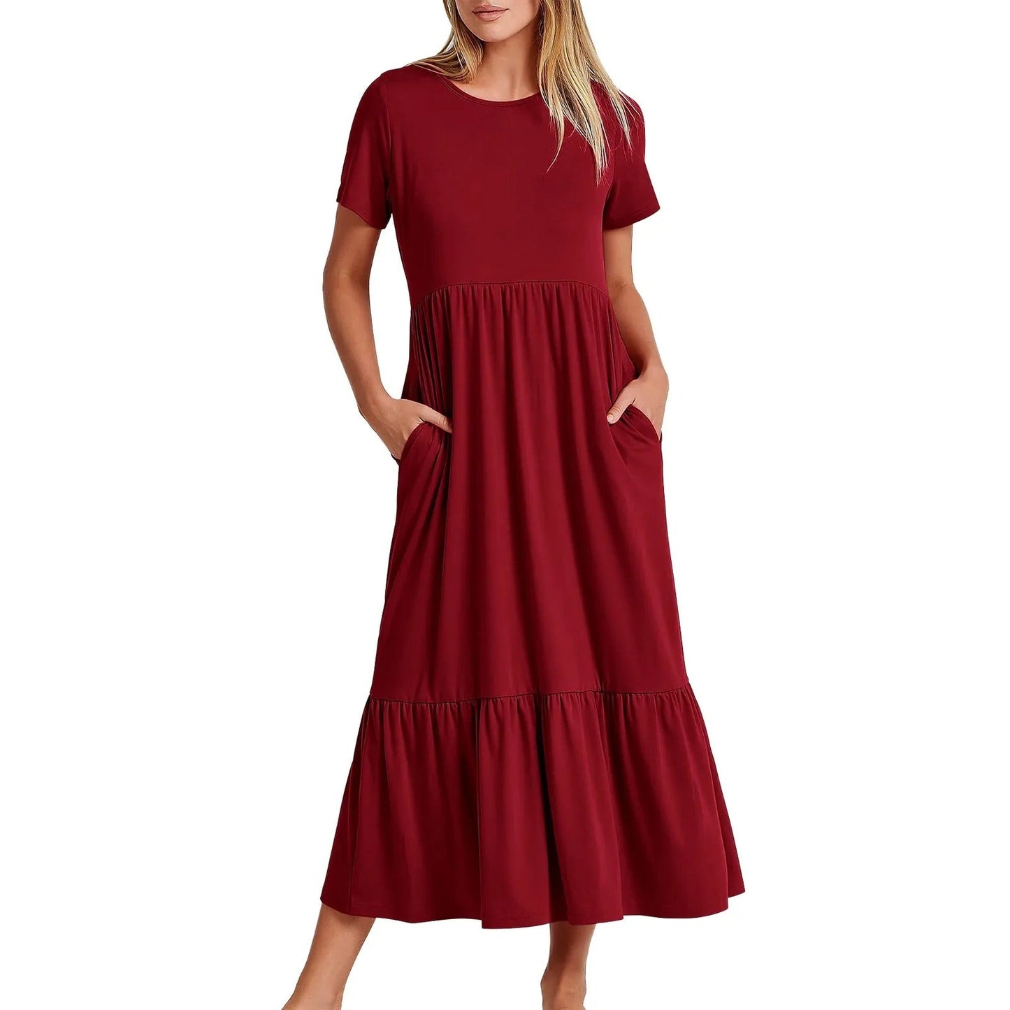 Weiches Kleid Mit Rundhalsausschnitt Für Damen | Midi