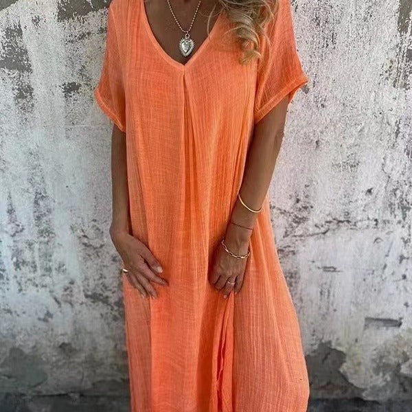 Lockeres Sommerkleid Mit V Ausschnitt Für Damen | Midi